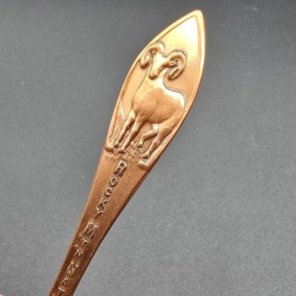 Vintage Rocky Mountain National Park Solid Copper Souvenir State Spoon Ram RARE‎